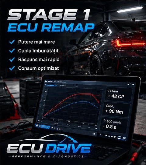 Stage 1 ECU remap: putere mai mare, cuplu îmbunătățit, răspuns mai rapid, consum optimizat